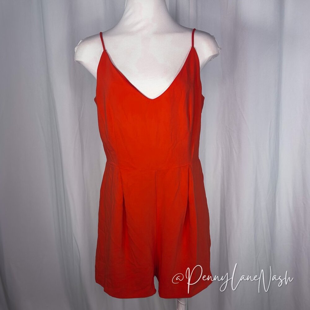 Bebe Poy Sleeveless Lace Back Romper Poppy Red - Picture 2 of 10